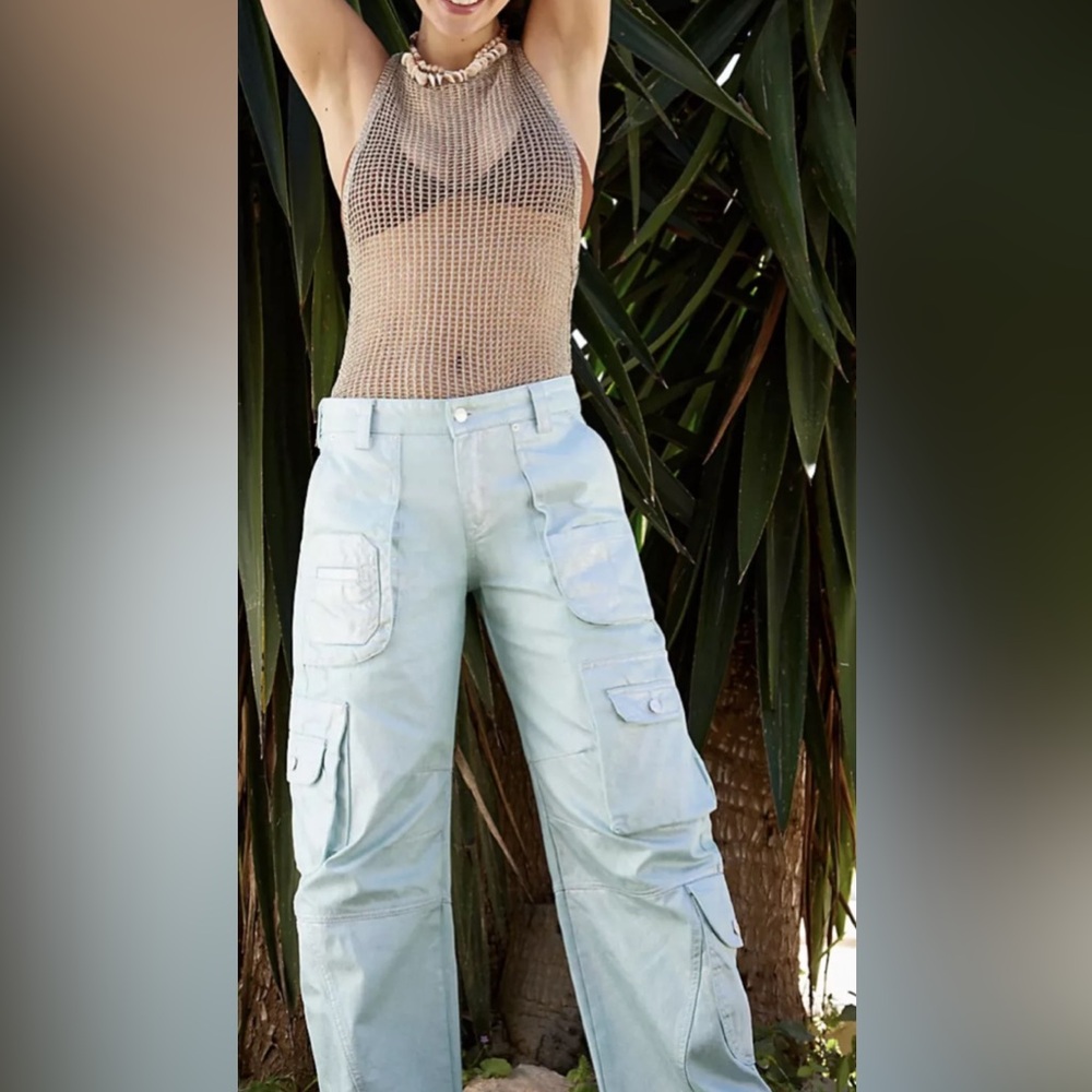 Free People Lap Of Luxury Low Rise Barrel Cargo We The Free Aqua Marine